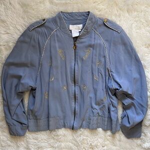 Vintage Christine Phillipe Blue Nautical Silk Bomber Jacket